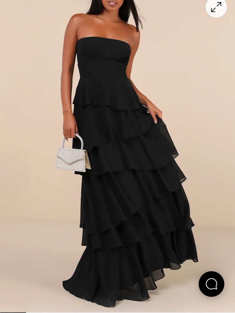 Lulu's Black Strapless Tiered Chiffon Maxi Dress